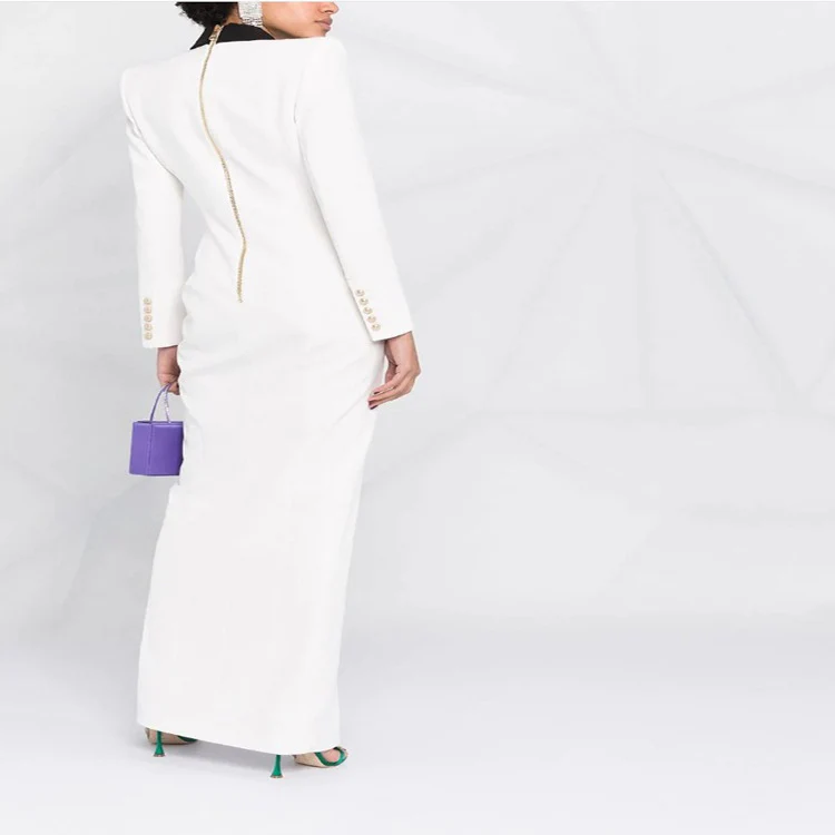 Damen Abendliches Blazerkleid‑Maxi mit Kontrastrevers und Beinschlitz Nord Taschen