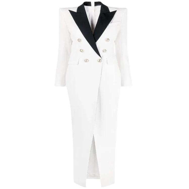Damen Abendliches Blazerkleid‑Maxi mit Kontrastrevers und Beinschlitz Nord Taschen