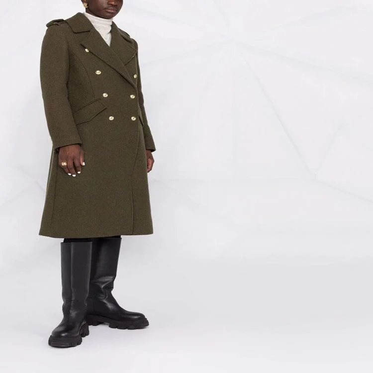 Damen A‑Linien Wollmix‑Mantel mit zweireihigem Tailoring, Metallknöpfen und Klappentaschen Nord Taschen
