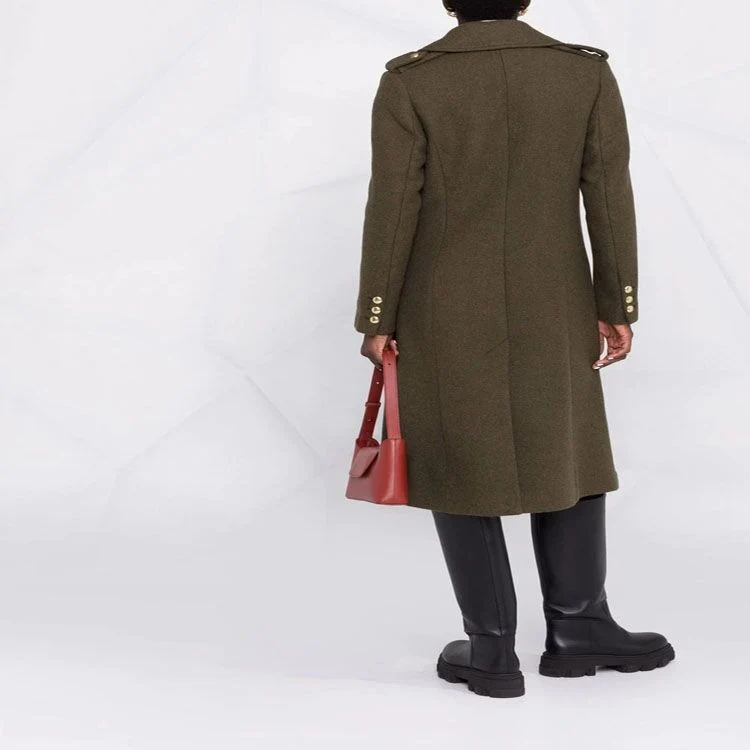 Damen A‑Linien Wollmix‑Mantel mit zweireihigem Tailoring, Metallknöpfen und Klappentaschen Nord Taschen