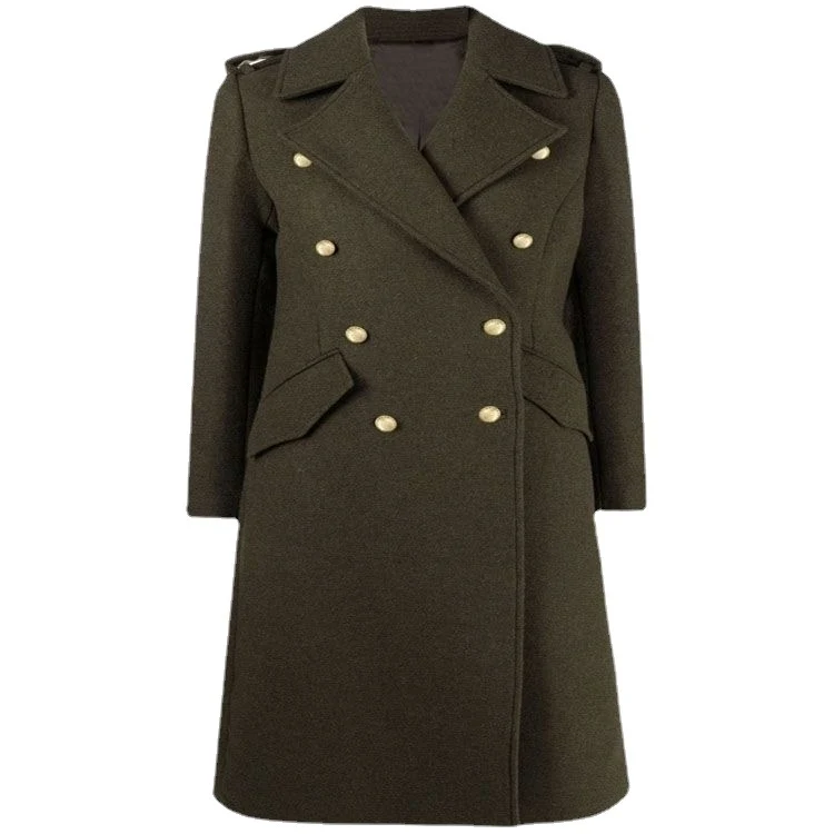 Damen A‑Linien Wollmix‑Mantel mit zweireihigem Tailoring, Metallknöpfen und Klappentaschen Nord Taschen