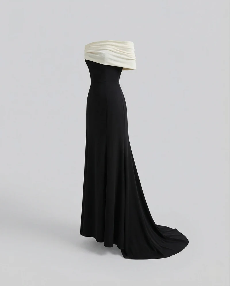 Damen Carmen Abendkleid mit Schalkragen