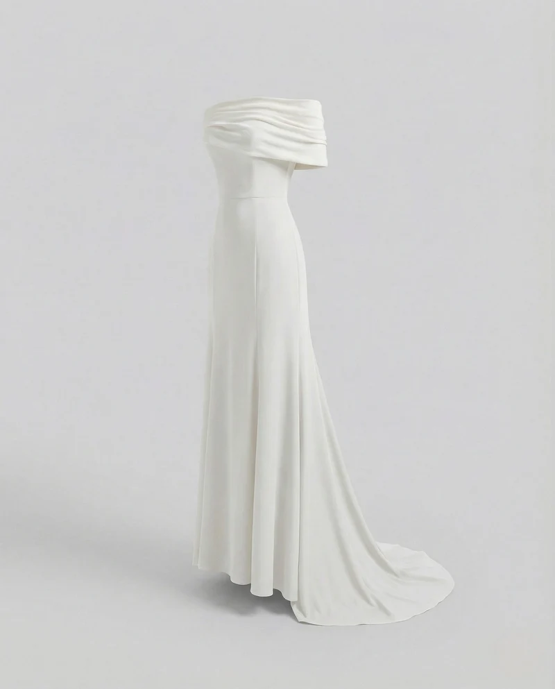 Damen Carmen Abendkleid mit Schalkragen