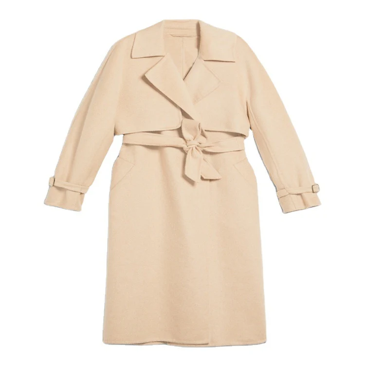Damen Wollmantel mit Cape‑Schulter und Taillengürtel Nord Taschen