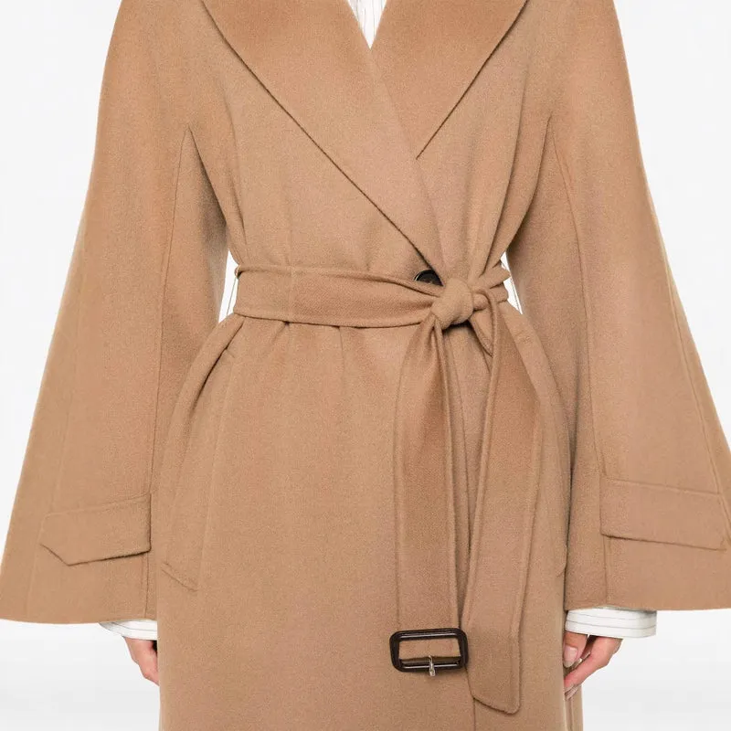 Damen Wickelmantel aus Wollmix mit Taillengürtel und Oversize-Schulter Nord Taschen