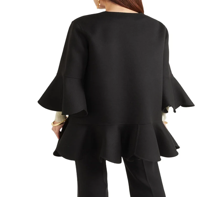 Damen Volantierter Cape‑Mantel aus Wollmix mit Glockenärmeln Nord Taschen