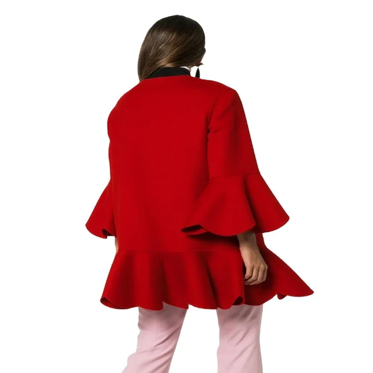 Damen Volantierter Cape‑Mantel aus Wollmix mit Glockenärmeln Nord Taschen
