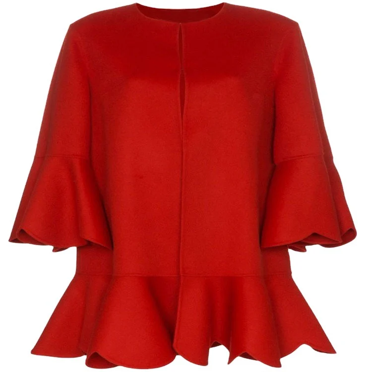 Damen Volantierter Cape‑Mantel aus Wollmix mit Glockenärmeln Nord Taschen