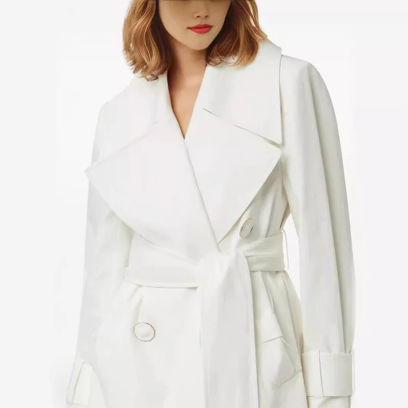 Damen Trenchcoat mit weitem Revers und Taillengürtel Nord Taschen
