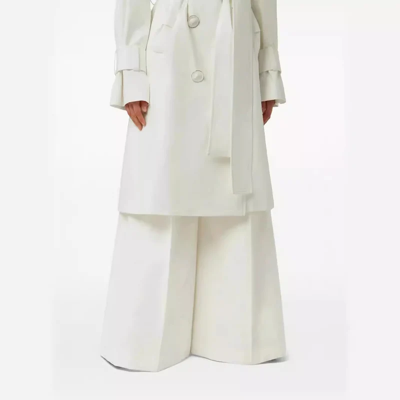 Damen Trenchcoat mit weitem Revers und Taillengürtel Nord Taschen