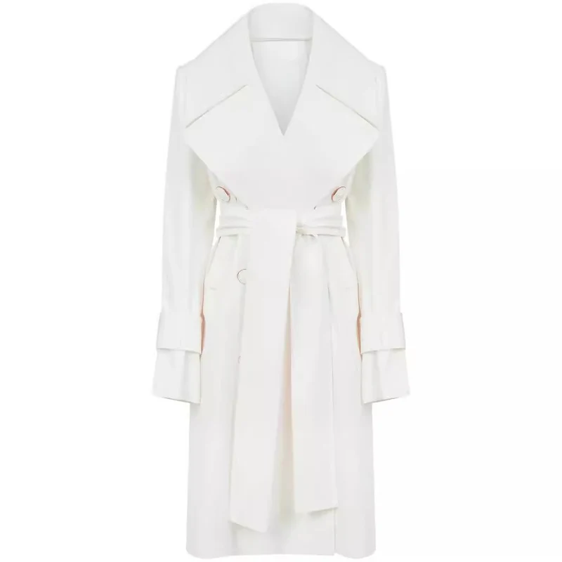 Damen Trenchcoat mit weitem Revers und Taillengürtel Nord Taschen