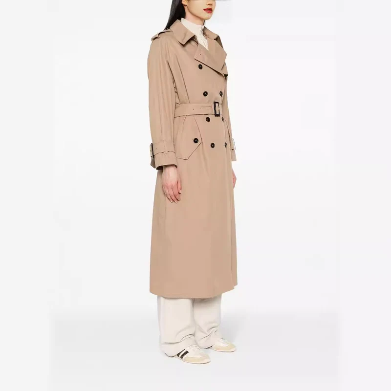 Damen Trenchcoat im Maxilänge mit doppelreihiger Knopfleiste und Taillengürtel Nord Taschen