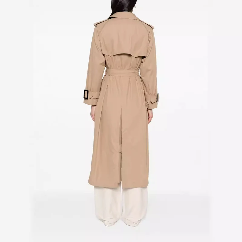 Damen Trenchcoat im Maxilänge mit doppelreihiger Knopfleiste und Taillengürtel Nord Taschen