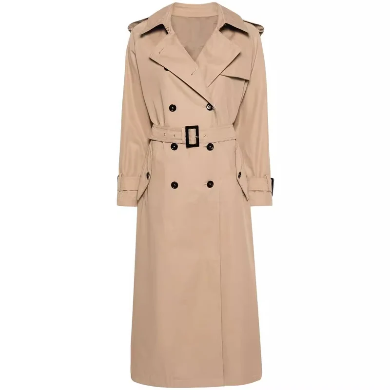 Damen Trenchcoat im Maxilänge mit doppelreihiger Knopfleiste und Taillengürtel Nord Taschen