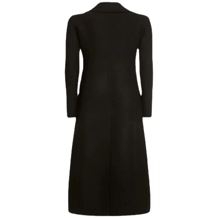 Damen Eleganter bodenlanger Wollmix‑Longcoat im Clean‑Cut Doppelreiher mit strukturierter Schulterpartie Nord Taschen