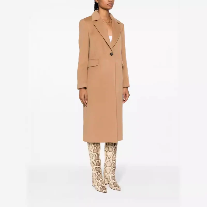 Damen Einreihiger Wollmix-Longcoat mit Ein-Knopf‑Verschluss und Pattentaschen Nord Taschen