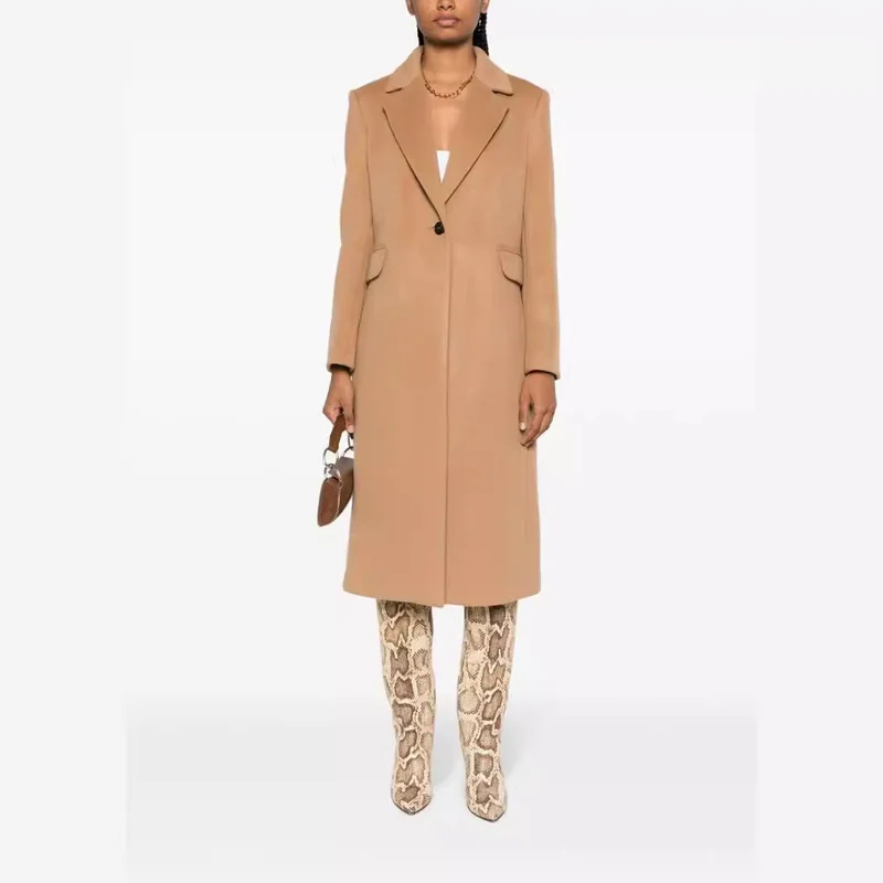 Damen Einreihiger Wollmix-Longcoat mit Ein-Knopf‑Verschluss und Pattentaschen Nord Taschen