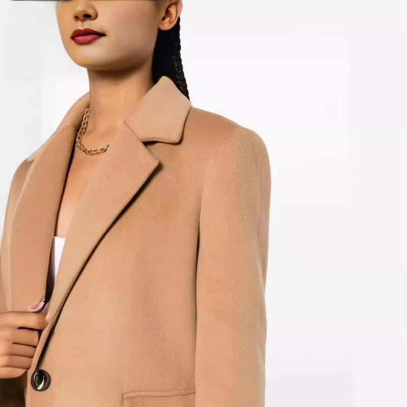 Damen Einreihiger Wollmix-Longcoat mit Ein-Knopf‑Verschluss und Pattentaschen Nord Taschen