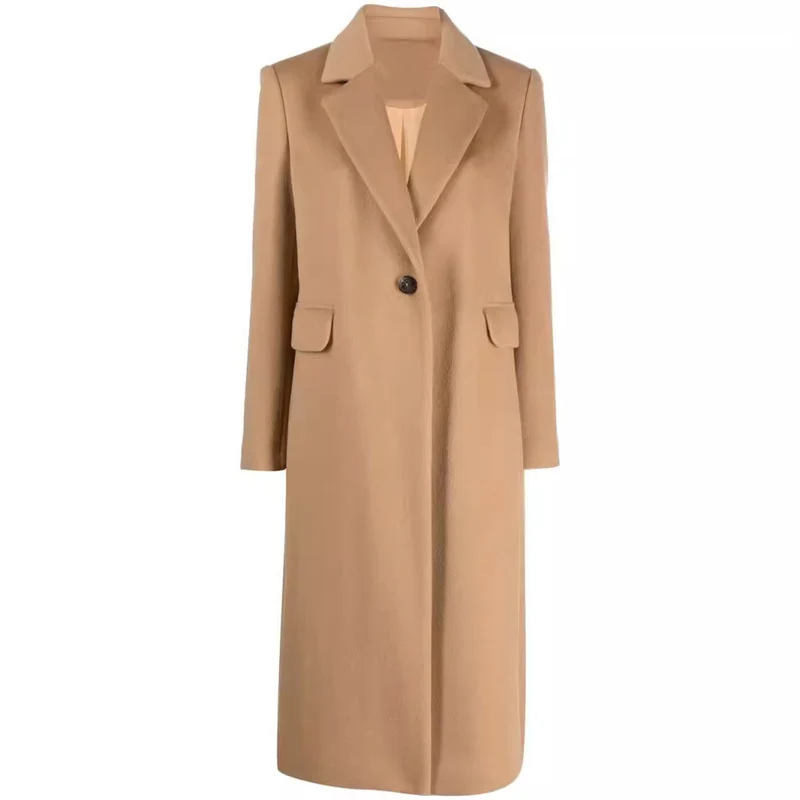 Damen Einreihiger Wollmix-Longcoat mit Ein-Knopf‑Verschluss und Pattentaschen Nord Taschen