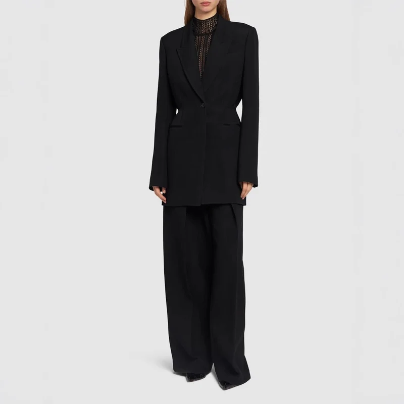Damen Einreihiger Longblazer mit taillierter Silhouette und weiter Palazzohose Nord Taschen