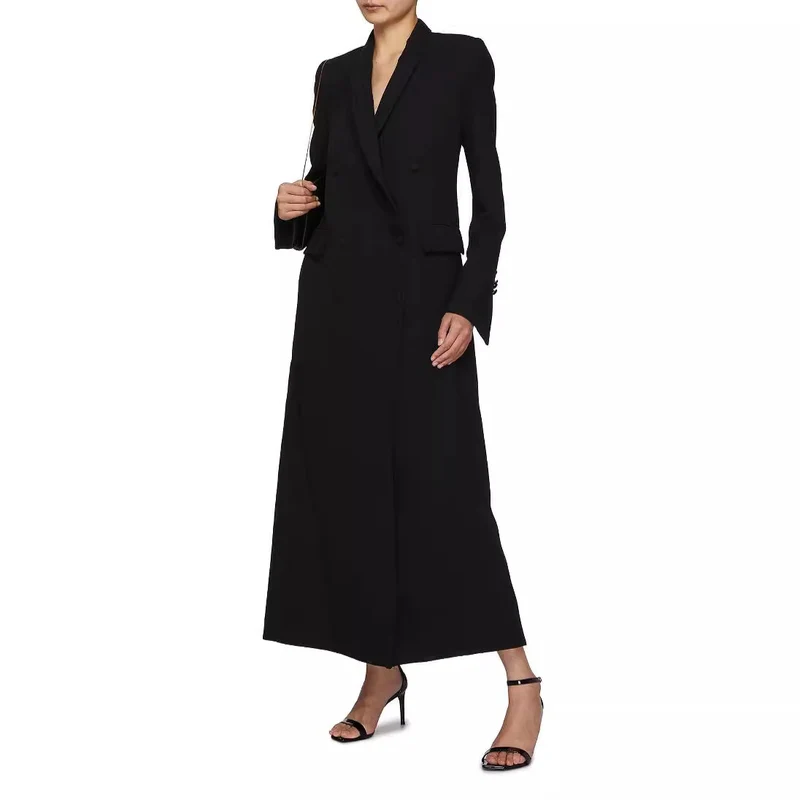 Damen Doppeltreihiger Maxi-Blazer-Mantel mit schlanker Silhouette Nord Taschen