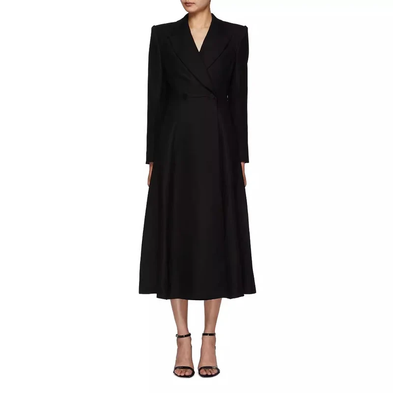 Damen langer taillierter Blazer‑Mantel mit Maxi‑Länge und strukturierten Schultern Nord Taschen