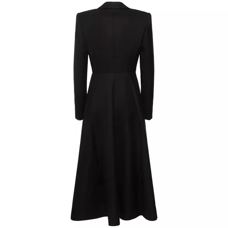 Damen langer taillierter Blazer‑Mantel mit Maxi‑Länge und strukturierten Schultern Nord Taschen