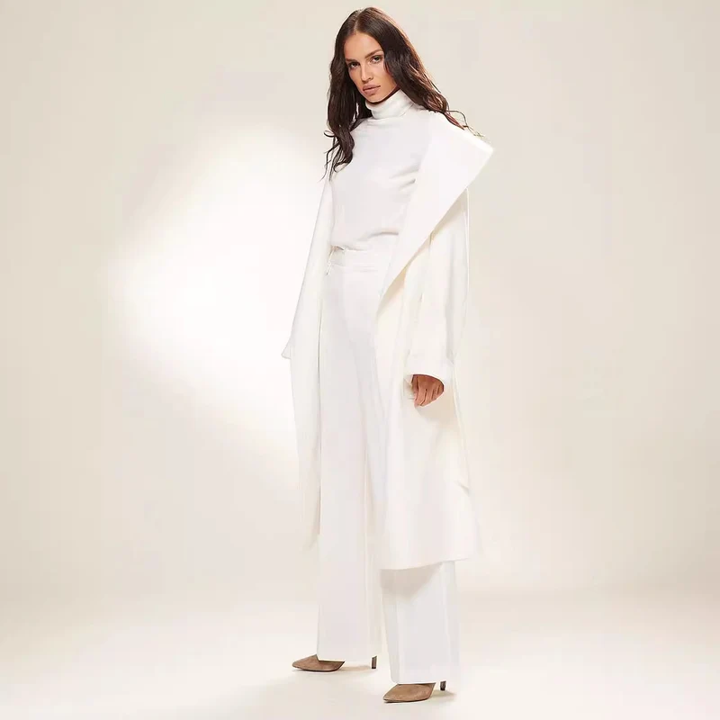 Damen Langer Oversize-Wickelmantel mit großzügigem Schalkragen und Bindegürtel Nord Taschen