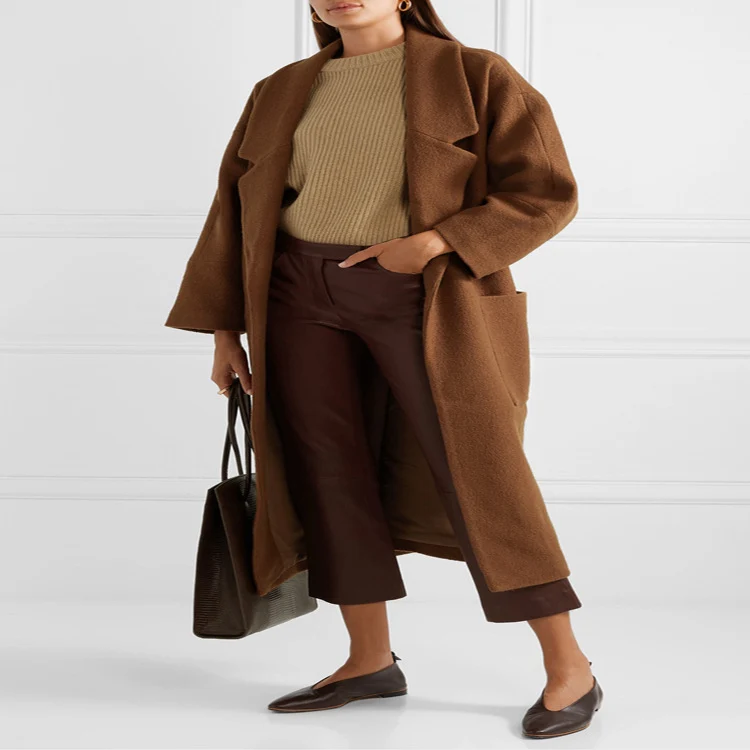 Damen Langer Oversize-Mantel im Relaxed-Wollmix mit großem Schalkragen und aufgesetzten Taschen Nord Taschen