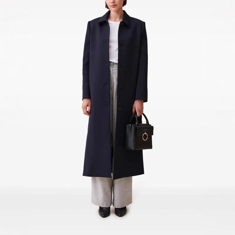 Damen langer minimalistischer Mantel mit geradem Schnitt und Hemdkragen Nord Taschen