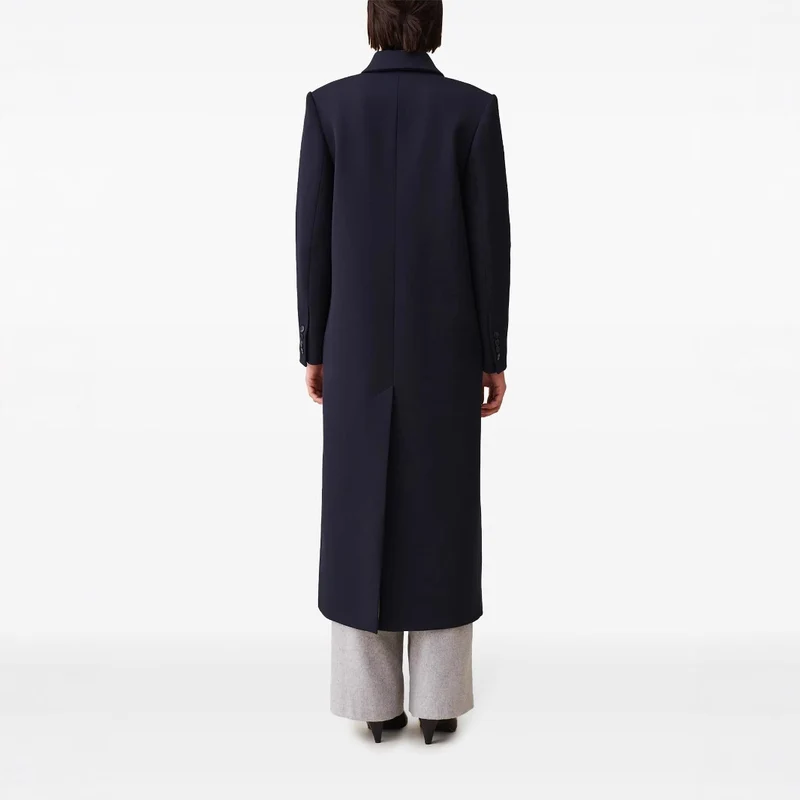 Damen langer minimalistischer Mantel mit geradem Schnitt und Hemdkragen Nord Taschen
