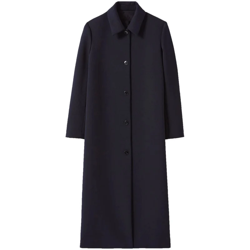 Damen langer minimalistischer Mantel mit geradem Schnitt und Hemdkragen Nord Taschen