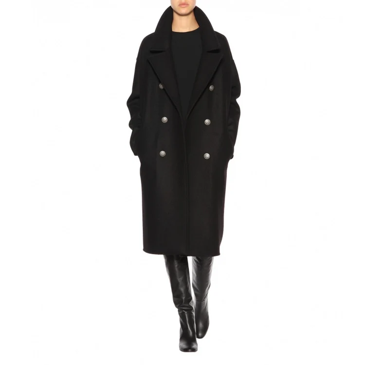 Damen Oversize Zweireihiger Longcoat mit weitem Schalkragen und relaxed Tailoring Nord Taschen