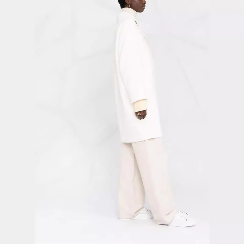 Damen Oversize Wollmix‑Mantel mit überschnittener Schulter und minimalistischer Knopfleiste Nord Taschen