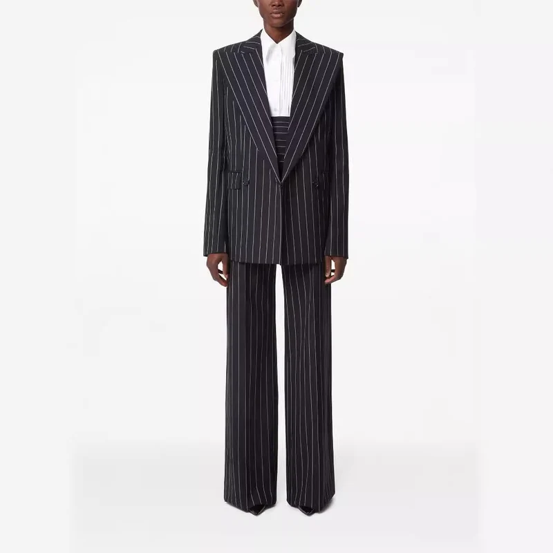 Damen Oversize Nadelstreifen Zweiteiliger Tailoring-Anzug mit weitem High‑Waist‑Hosenbein Nord Taschen