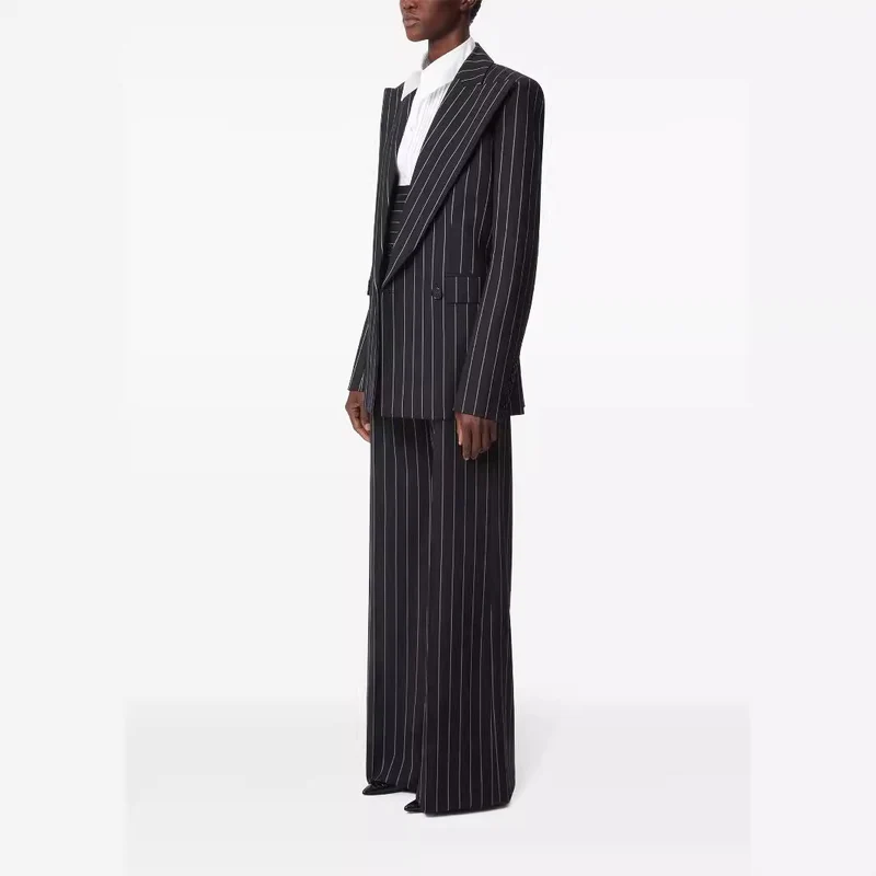 Damen Oversize Nadelstreifen Zweiteiliger Tailoring-Anzug mit weitem High‑Waist‑Hosenbein Nord Taschen