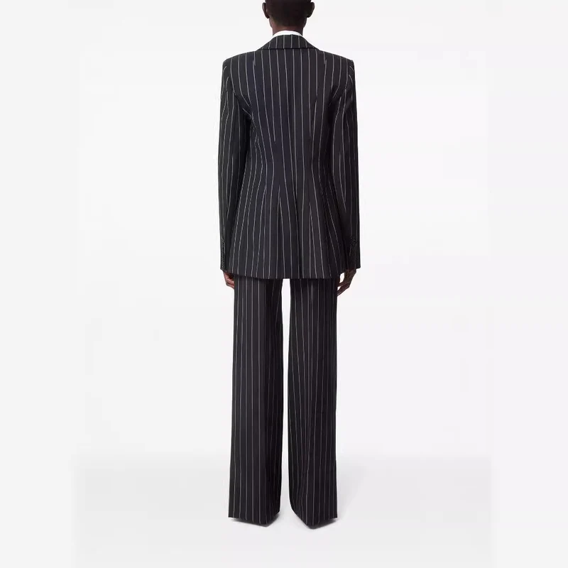 Damen Oversize Nadelstreifen Zweiteiliger Tailoring-Anzug mit weitem High‑Waist‑Hosenbein Nord Taschen