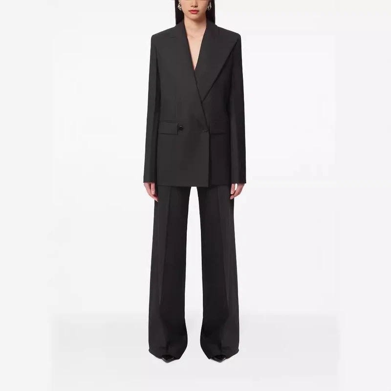 Damen Oversize Nadelstreifen Zweiteiliger Tailoring-Anzug mit weitem High‑Waist‑Hosenbein Nord Taschen