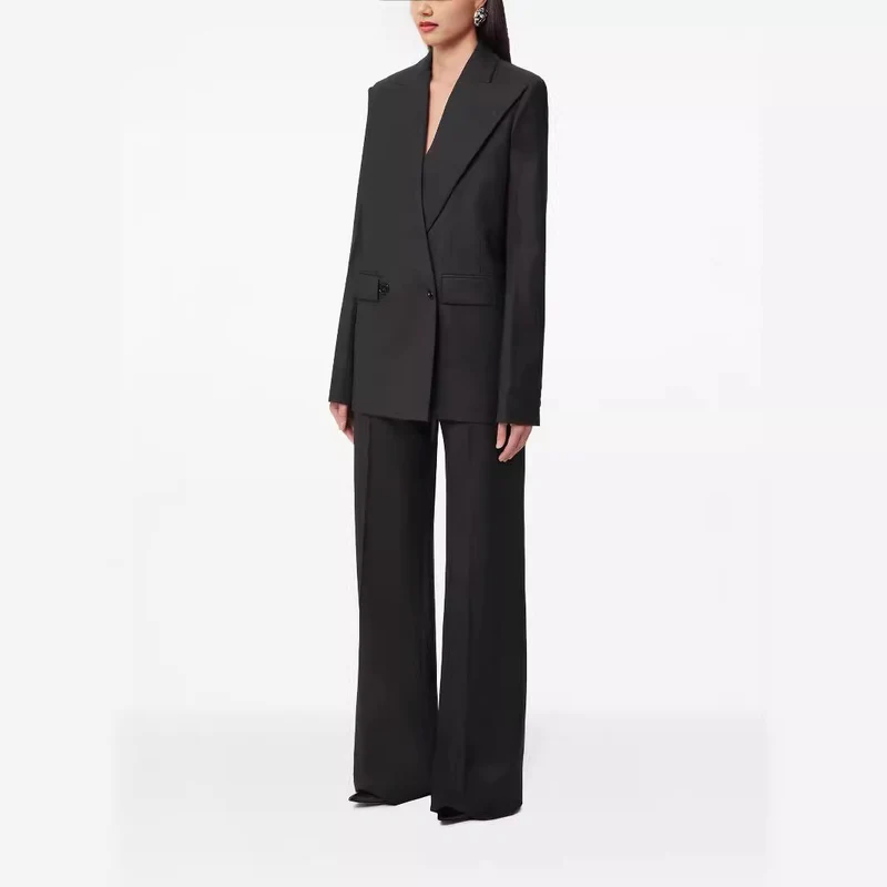 Damen Oversize Nadelstreifen Zweiteiliger Tailoring-Anzug mit weitem High‑Waist‑Hosenbein Nord Taschen