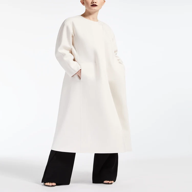 Damen Oversize-Mantel mit Rundhals und verdeckter Knopfleiste Nord Taschen