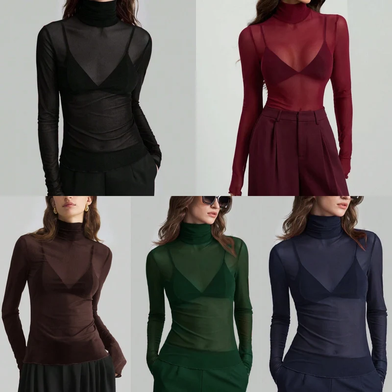 Damen Transparente Turtleneck-Bluse mit figurformendem Schnitt Arvani