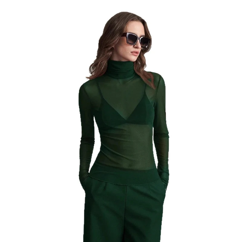Damen Transparente Turtleneck-Bluse mit figurformendem Schnitt Arvani