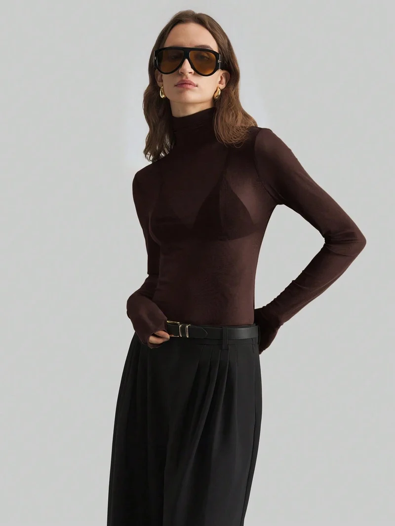 Damen Transparente Turtleneck-Bluse mit figurformendem Schnitt Arvani