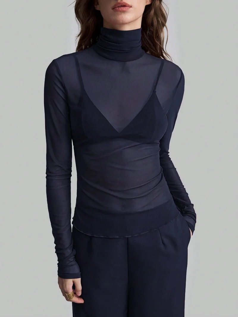 Damen Transparente Turtleneck-Bluse mit figurformendem Schnitt Arvani