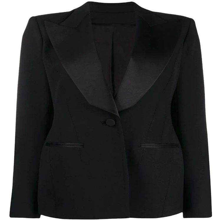 Damen Tailliertes Smoking-Blazerjackett mit Satin-Schalkragen und präzisem Tailoring Nord Taschen
