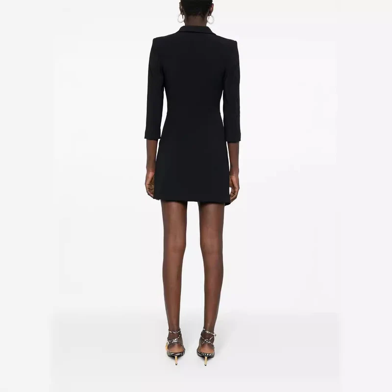 Damen Tailliertes Blazerkleid mit asymmetrischem Saum und 3/4-Ärmeln Nord Taschen