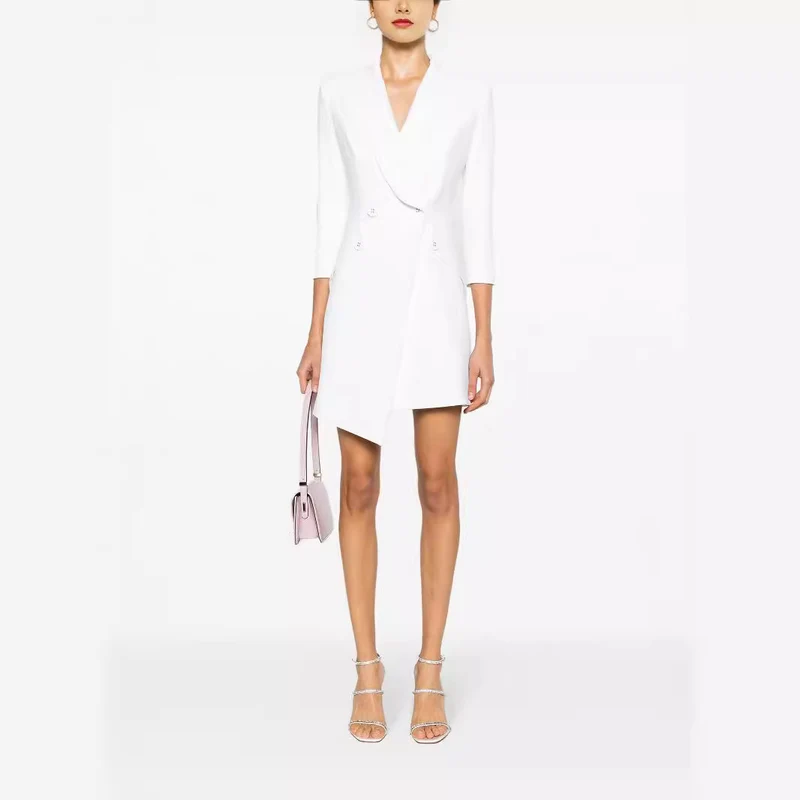 Damen Tailliertes Blazerkleid mit asymmetrischem Saum und 3/4-Ärmeln Nord Taschen