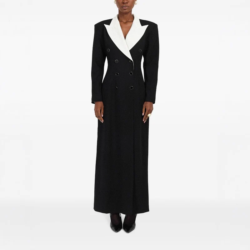 Damen Doppelreihiges Longblazer-Kleid mit taillierter Silhouette und Kontrastrevers Nord Taschen