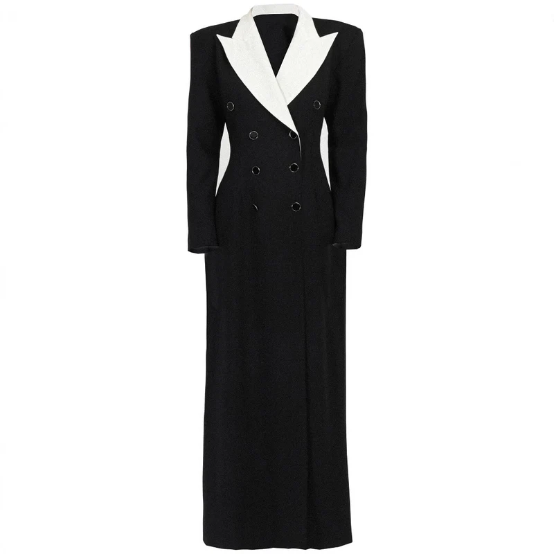 Damen Doppelreihiges Longblazer-Kleid mit taillierter Silhouette und Kontrastrevers Nord Taschen