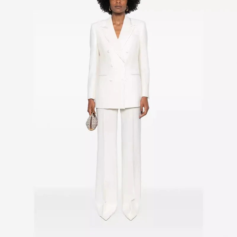 Damen Doppelreihiges Longblazer‑Hosenanzug mit Marlene‑Weitbeinhose und schlanker Silhouette Nord Taschen
